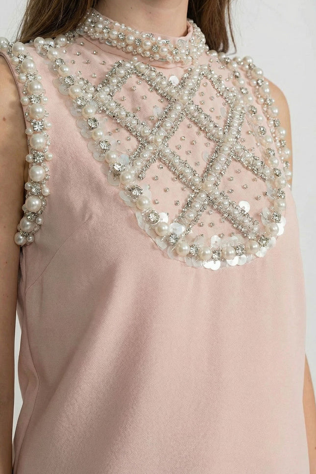 Mia - Embellished High-Neck Mini Dress