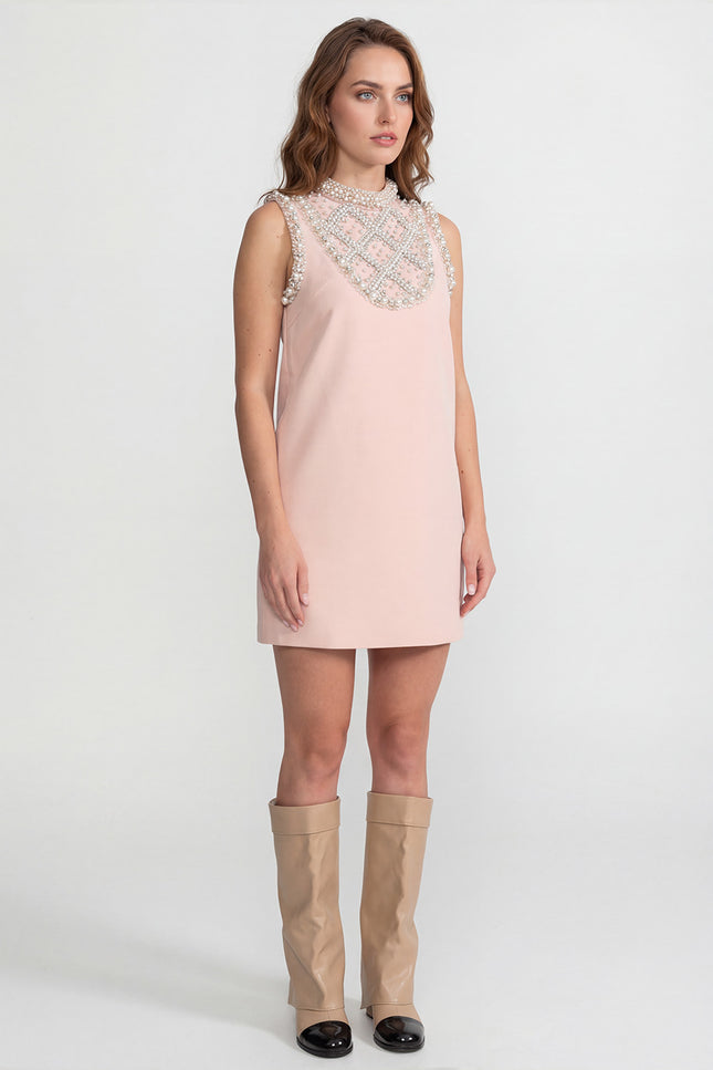 Mia - Embellished High-Neck Mini Dress