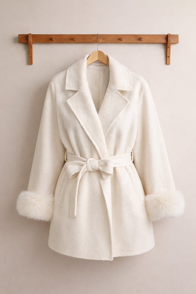 Natalie - Luxury Wool-Blend Wrap Jacket with Fox Fur Cuffs