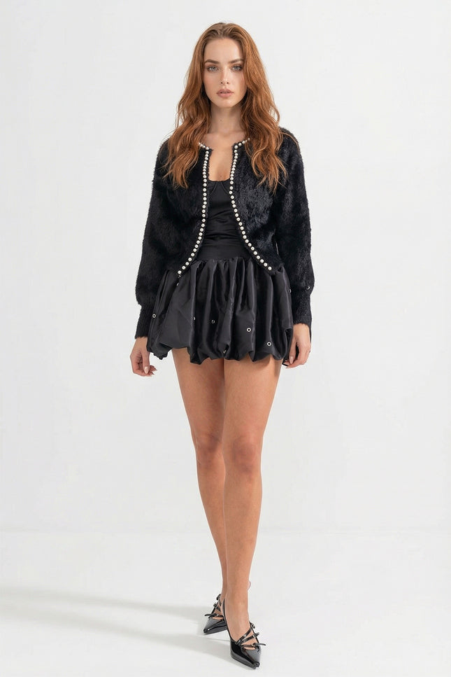 Noémie - Fluffy Cardigan with Pearl Embellishments