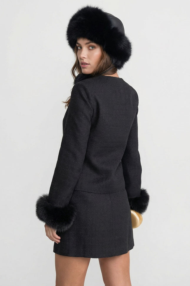 Orelia - Tweed Blazer With Faux Fur Cuffs and Gold Buttons