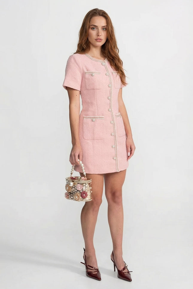 Paula - Tweed Mini Dress with Pearl Buttons