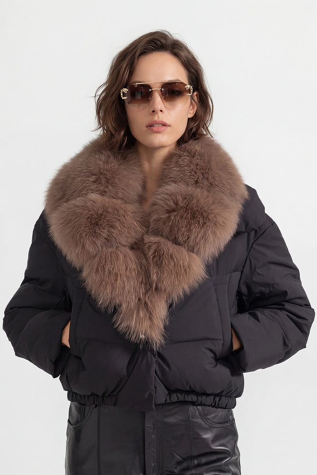 Puffer Jacket with Fox Fur-Lined Hood