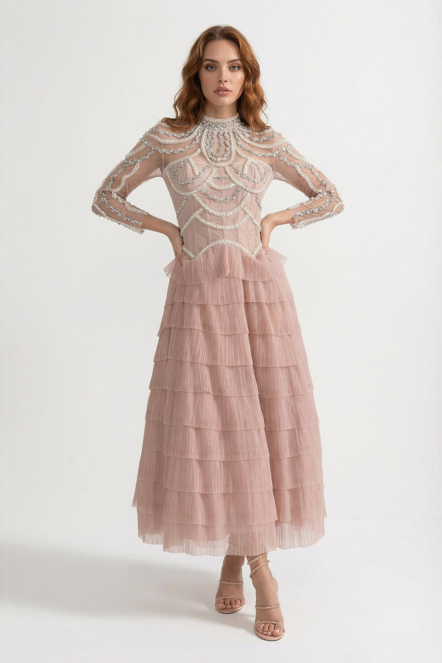 Rosa - Layered Ruffle Long Sleeve Dress with Sparkling Detail