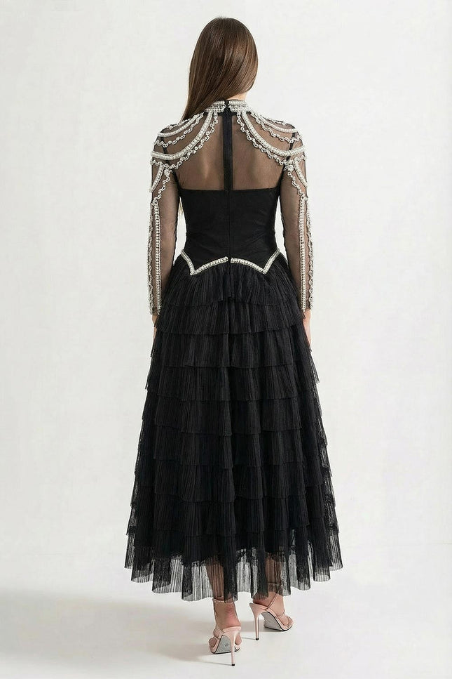 Rosa - Layered Ruffle Long Sleeve Dress with Sparkling Detail