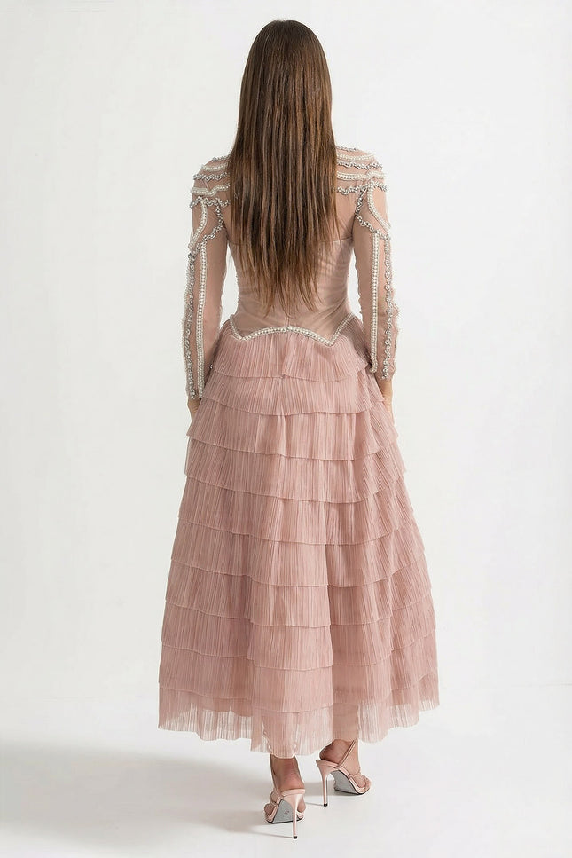 Rosa - Layered Ruffle Long Sleeve Dress with Sparkling Detail