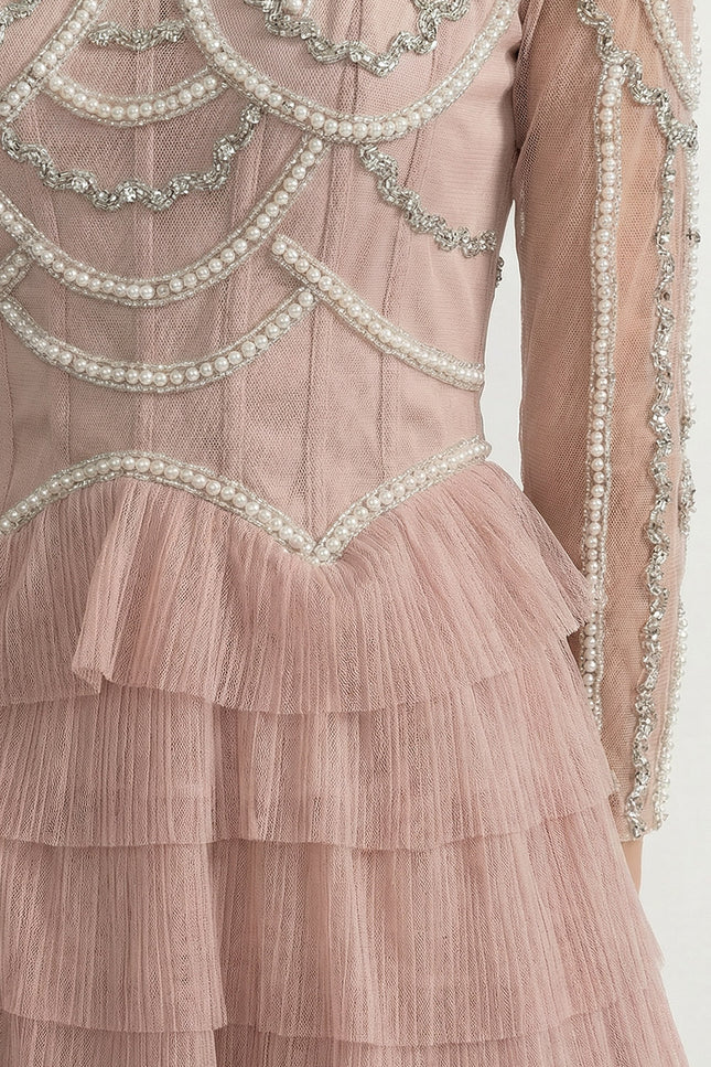 Rosa - Layered Ruffle Long Sleeve Dress with Sparkling Detail