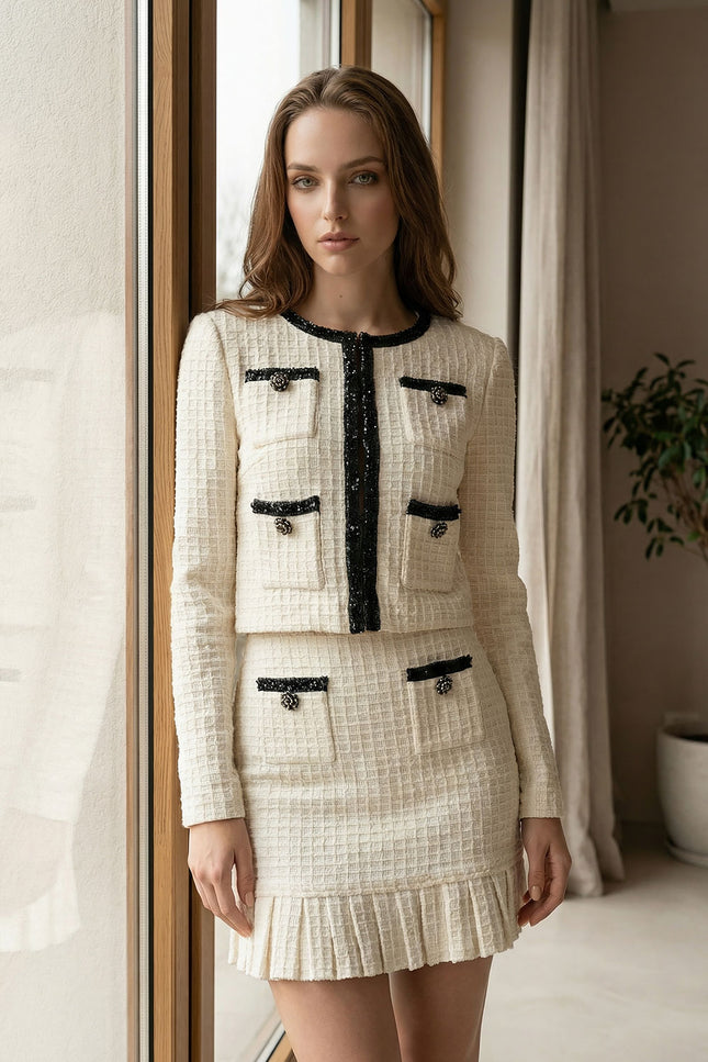 Sandrine - Tweed Co-Ord Set With Black Details