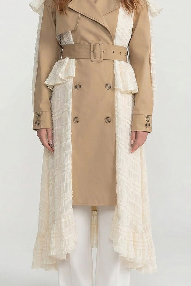 Silvana - Belted Longline Trench Coat with Lace Panel