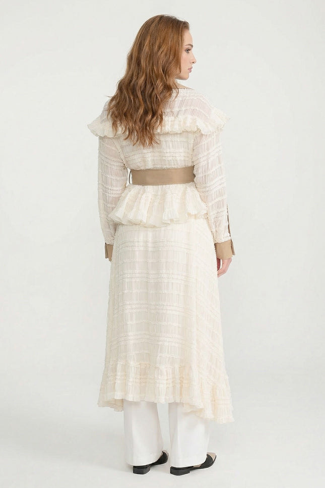 Silvana - Belted Longline Trench Coat with Lace Panel