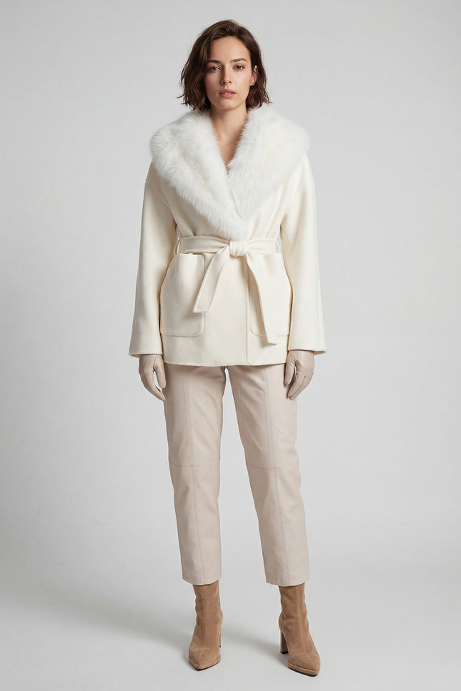 Solène - Fur Collar Jacket with Oversized Hood and Waistband