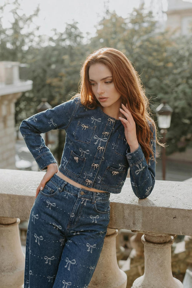 Suzanne - Denim Co-Ord Set with Long-Sleeve Jacket and Wide-Leg Jeans