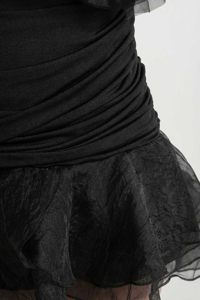 Sylvie - Ruffled Mini Dress with Tulle Appliqué