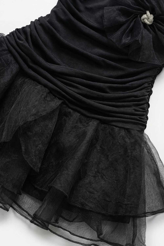 Sylvie - Ruffled Mini Dress with Tulle Appliqué