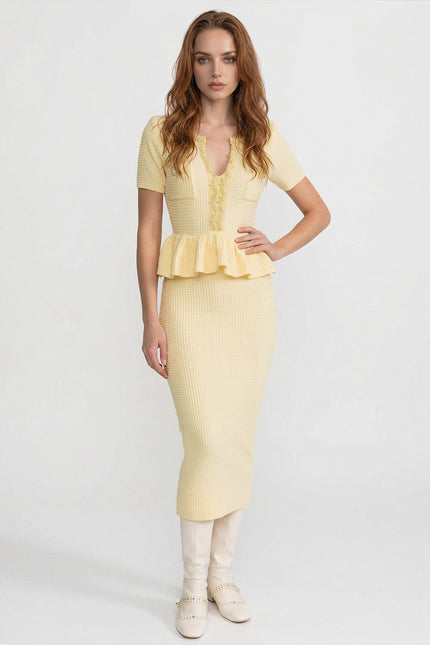 Tatiana - Fitted Knit Midi Dress with Flared Peplum Hem