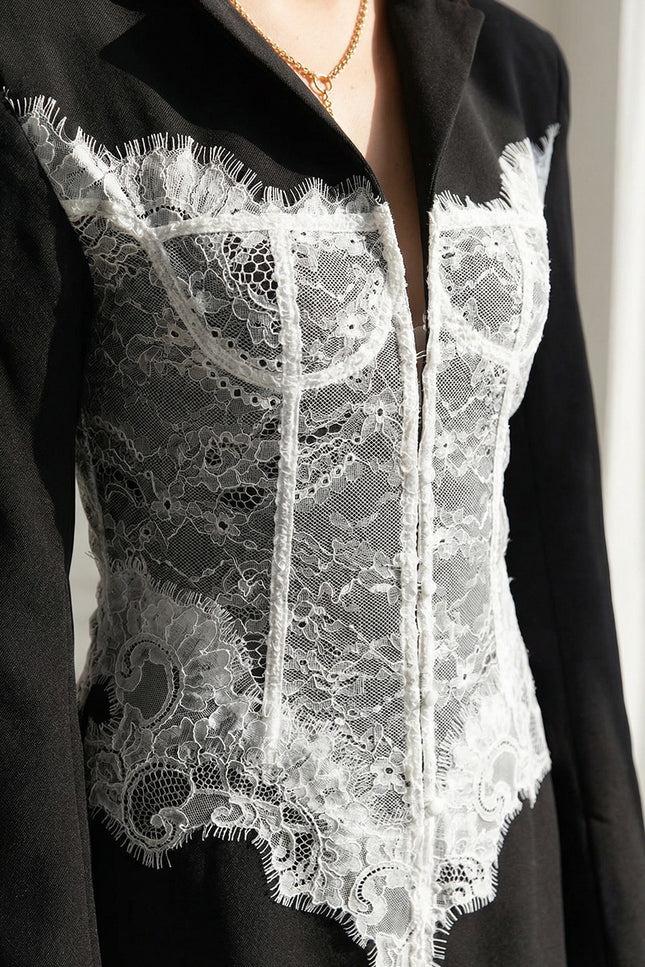 Yvonne - Lace Corset Blazer Dress with Deep V-neckline