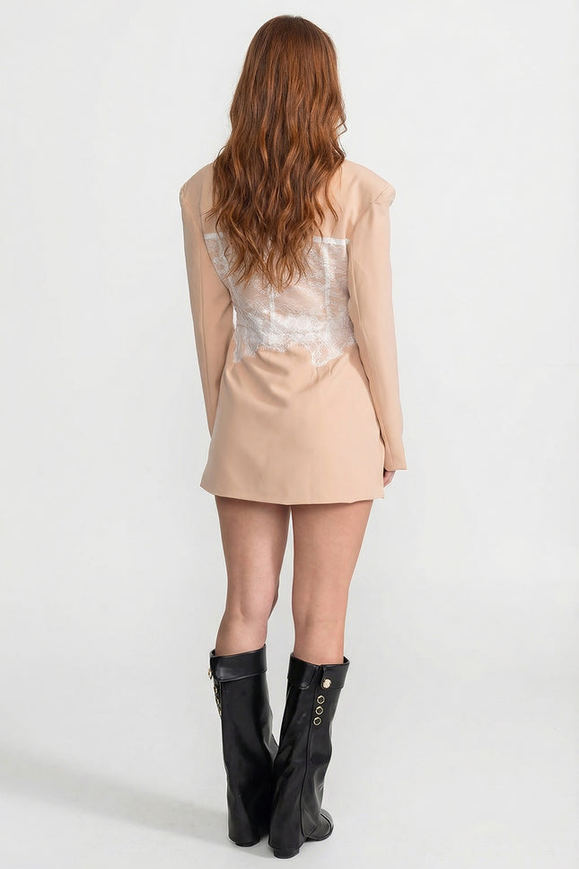 Yvonne - Lace Corset Blazer Dress with Deep V-neckline
